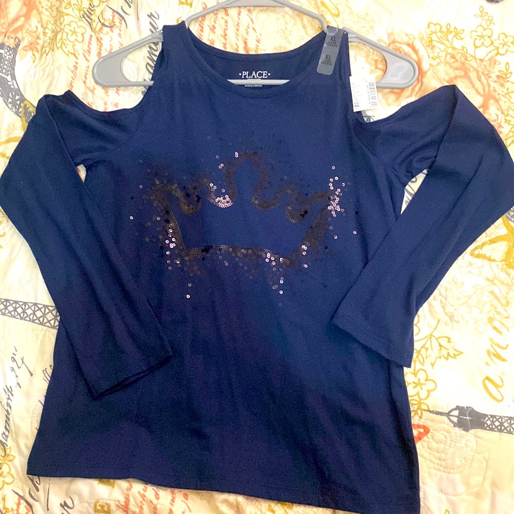 Girls long sleeve Open shoulder long sleeve T-shirt with sequins